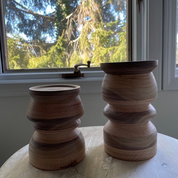 Handmade Wooden Candlestick Holder Set