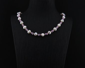 Pearl Harmony: Elegant Fusion of Irregular Pearls and Purple Crystal/Amethyst- 2024 Mother's Day Gift