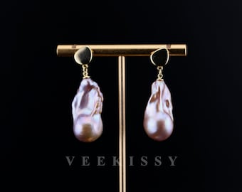 Gentle Purple Baroque Pearls Earrings - Big Baroque Pearls - Fireball Pearl - Handcrafted Jewellery
