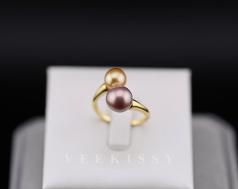 Double Pearls Ring - Freshwater Pearls, Round Pearls Ring, Engagement, Wedding, Birthday, Gift
