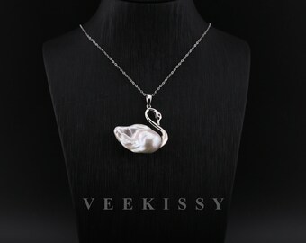 Baroque Pearl Pendant - White Swan Pendant -  Freshwater Pearl Pendant