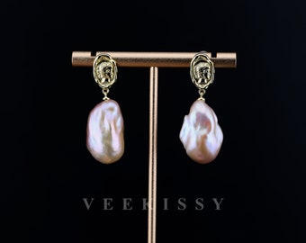 Queen Baroque Pearl Drop Earrings - Flaming Ball Baroque Pearls - Fireball Pearl