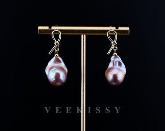 Baroque Pearl Earrings - Cute Baroque Pearls in Metallic Purple