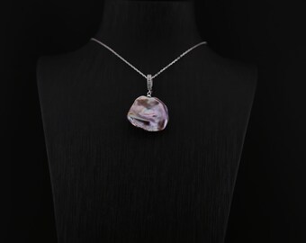 Baroque Pearl Pendant - Purple Petal Pendant -  Freshwater Pearl Pendant