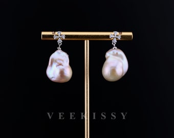 Gentle Pink Baroque Pearl Drop Earrings - Cross Baroque Earrings - Cross Earrings - Flaming Ball Baroque Pearls - Fireball Pearl