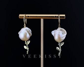Personalised Flower Baroque Earrings - Vintage Baroque Pearls - Hook Earrings - Handmade Jewelry - Mother's Day Gift