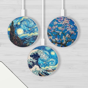 Vincent Van Gogh Phone Case Wireless Charger Fast Station for All QI Enabled iPhone 15, 14, X, 13, 12, Samsung S24, S23, S22, S21, S20