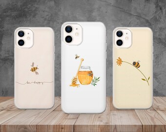 Aesthetic Simple Bee Phone Case Honeybee Cover for iPhone 15, 14, 13, 12, 11, 8, Samsung S24, S23, S22, A73, Huawei P40, P50, Pixel 8, 7, 6