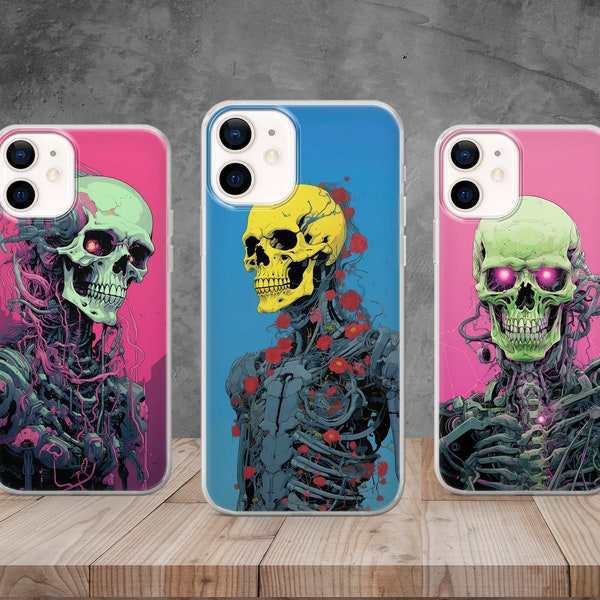 Gothic Skeleton Phone Case Steampunk Cover for iPhone 15, 14, 13, 12, 11, X, 8, Samsung S23, S22, A73, A53, Huawei P40, P50, Pixel 8, 7, 6