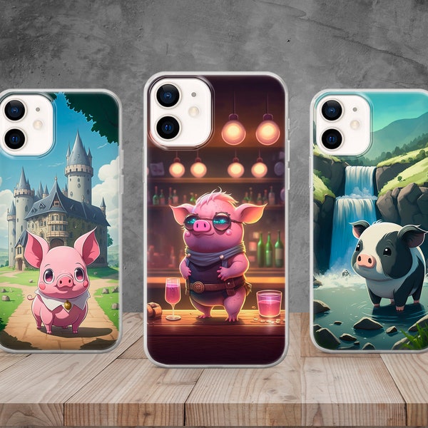 Cute Anime Pig Phone Case Cartoon Pig Cover for iPhone 14, 13, 12, 11, X, 8, Samsung S23, S22, A73, A53, Huawei P40, P50, Pixel 7, 6