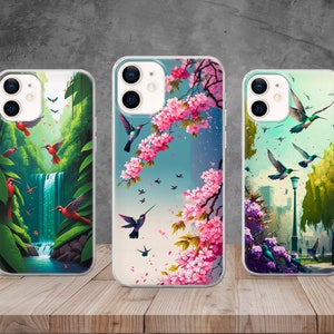 Funda para teléfono con diseño de colibríes y pájaros para iPhone 14, 13, 12, 11, X, 8, Samsung S23, S22, A73, A53, Huawei P40, P50, Pixel 7, 6