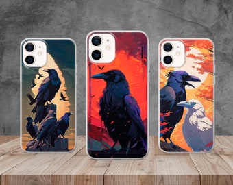 Raven Art Phone Case Crow Birds Feather Cover for iPhone 14, 13, 12, 11, X, 8, Samsung S23, S22, A73, A53, Huawei P40, P50, Pixel 7, 6