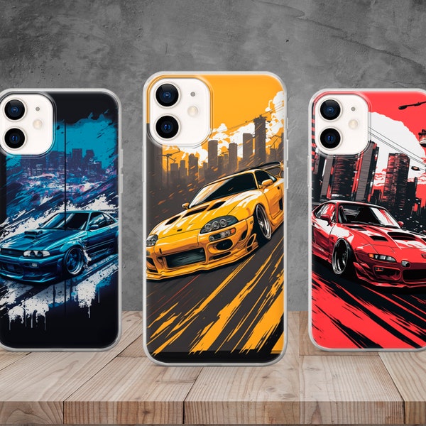 Race JDM Drift Phone Case Car Cover for iPhone 15, 14, 13, 12, 11, X, 8, Samsung S24, S23, S22, A73, A53, Huawei P40, P50, Pixel 8, 7, 6