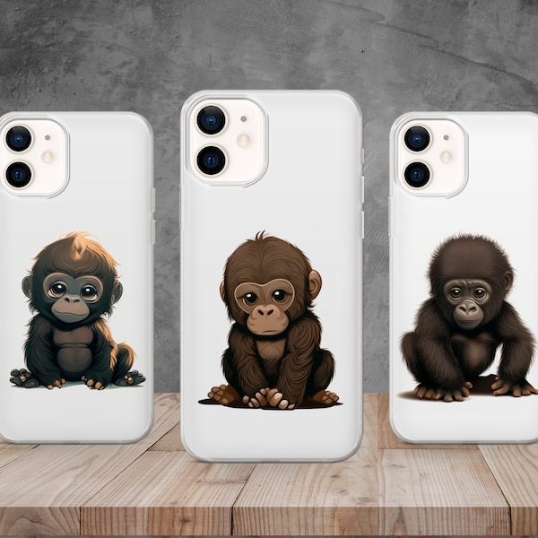 Anime Animal Phone Case Cute Gorilla Cover for iPhone 15, 14, 13, 12, 11, X, 8, Samsung S24, S23, S22, A73, A53, Pixel 8, 7, 6