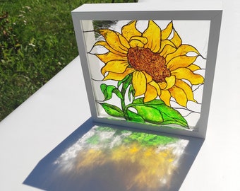 Sunflower suncatcher stained glass window hanging, gift for mom, glass painting