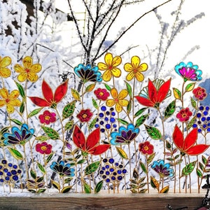 Meadow flowers Wild flowers glass painting, Stained glass colorful sun catcher, pressed flowers image 7