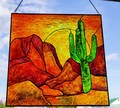Desert sunset decor, Saguaro cactus suncatcher Stained glass painting, Southwestern decor Arizona art product logo