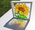Sunflower suncatcher stained glass window hanging, gift for mom, glass painting product logo