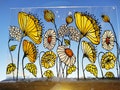 Poppy art Daisy art Window hanging, Landscape flower glass painting product logo