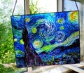 Van Gogh Starry Night painting, Stained glass window decor, Art glass painting Sun catcher product logo