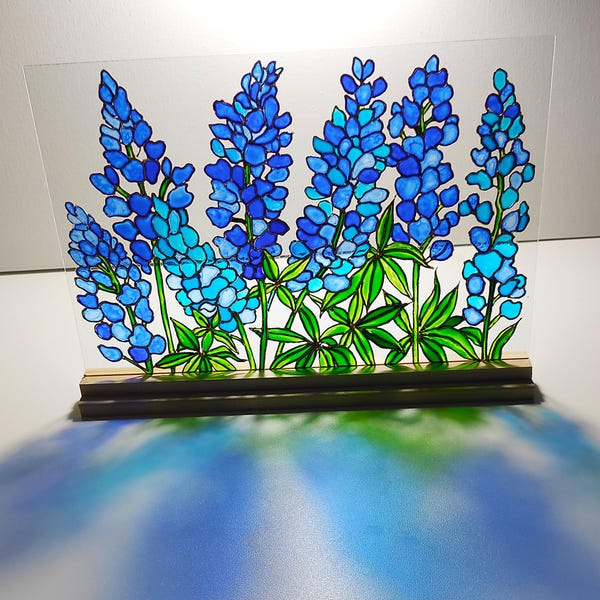 Texas Bluebonnet Suncatcher Stained Glass Window Hanging, Texas State Flower