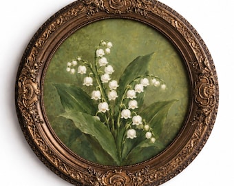 Original Lily of the Valley Oil Painting, Vintage Gold Frame, Vintage Floral Art