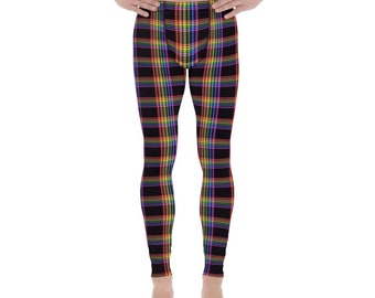 Black and Rainbow Plaid Men's Leggings