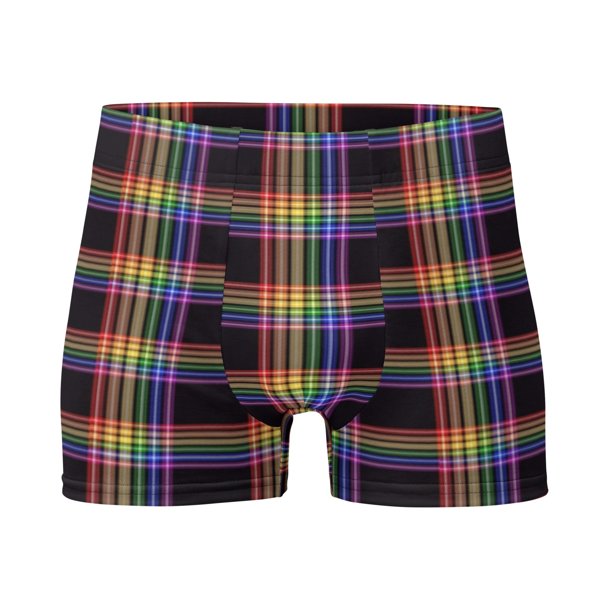 Mens Plaid Front Pouch Boxer Shorts