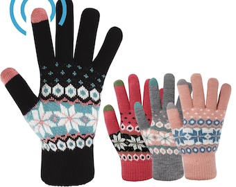 Women's Fairisle iTouch Gloves Stylish & Warm Knitted Touchscreen Winter Wear