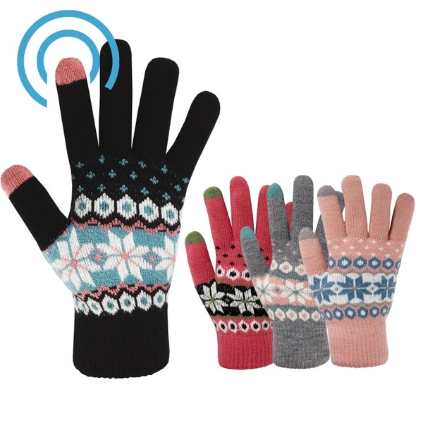 Women's Fairisle iTouch Gloves Stylish & Warm Knitted Touchscreen Winter Wear