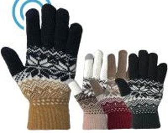 Snow Queen Touch: Elegant Winter Touchscreen Gloves with Chic Snowflake Design for Women