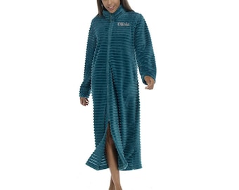Personalized Ladies Long Zipped Ribbed Fleece Gown - Cozy Custom Comfort for Lounging in Style