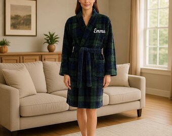 Damen bestickte, superweiche Plüsch-Fleece-Robe-Schalkragen-gemütliches, lässiges, warmes Badkleid