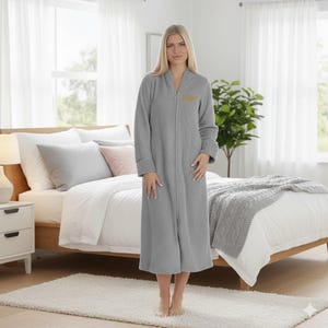 Personalized Fleece Zip-Up Robe | Herringbone Monogrammed Bathrobe