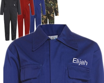 Kids personalised name stitched boilersuit coverall for work dress up parties