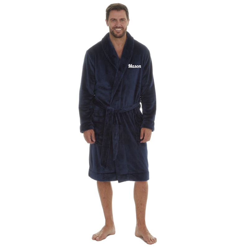 Cozy King Vibes: Personalized Men's Fleece Snuggle Robe for Ultimate Relaxation Navy