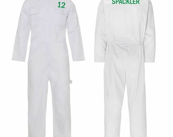 Adults White Caddie Uniform Coverall Boilersuit Caddy With Custom Name & Number Golf Fancy Dress