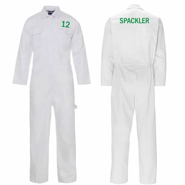 Adults White Caddie Uniform Coverall Boilersuit Caddy With Custom Name & Number Golf Fancy Dress