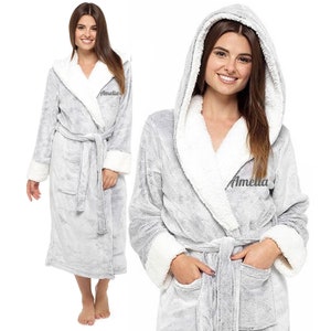 Grey Embossed Heart Fleece Robe, Womens Robes