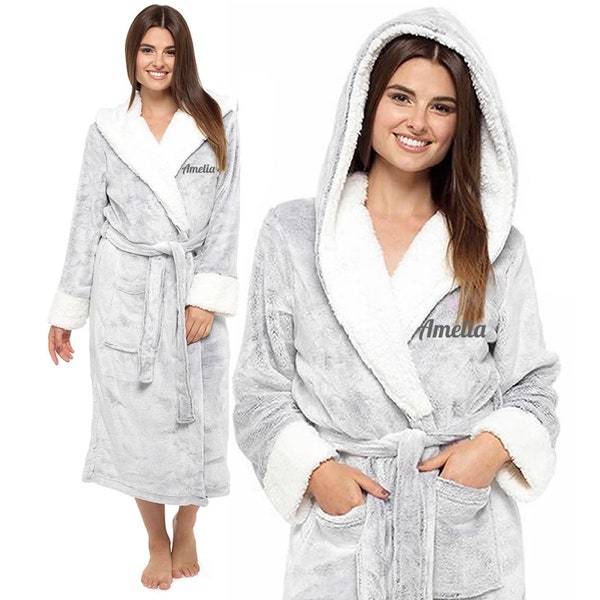 Personalised Embroidered Ladies SuperSoft Luxury Fleece Robe Dressing Gown Winter Warmer