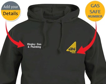 Gas Safe Plumber Fitter personalised Logo Hoodie for trade or everyday use