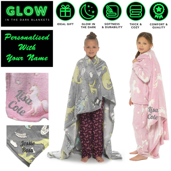 Personalized Kids Glow-in-the-Dark Blanket - Custom Name Bedtime Fun