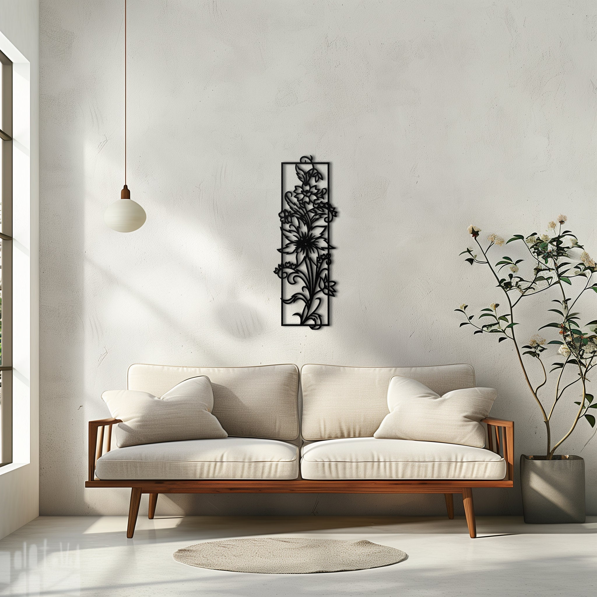 Long Narrow Vertical Flower Metal Wall Art, Plant Wall Art, Vertical