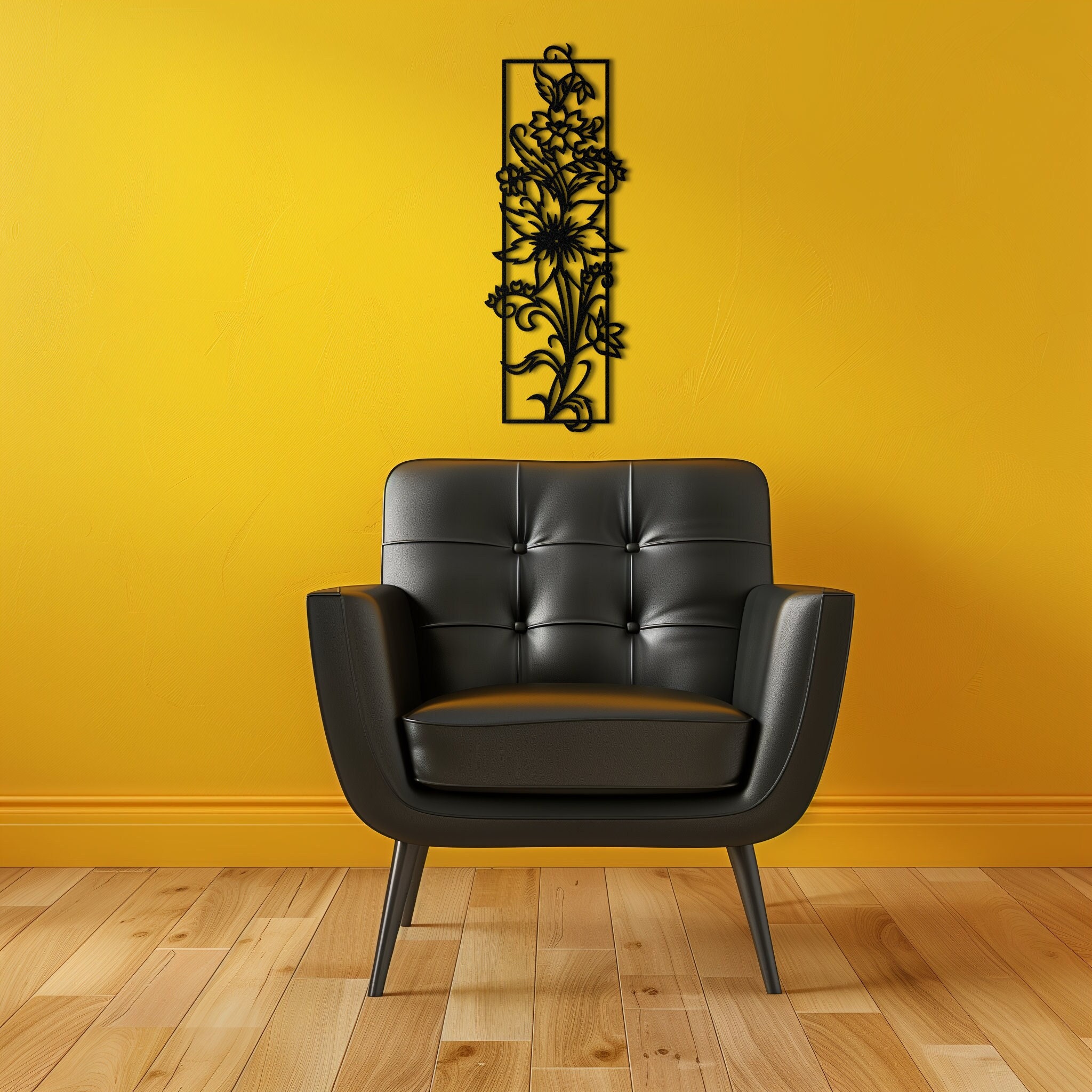 Long Narrow Vertical Flower Metal Wall Art, Plant Wall Art, Vertical