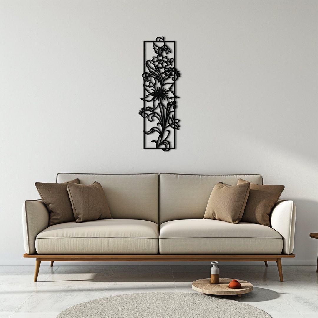 Long Narrow Vertical Flower Metal Wall Art, Plant Wall Art, Vertical Wall Decor, Tropical Wall
