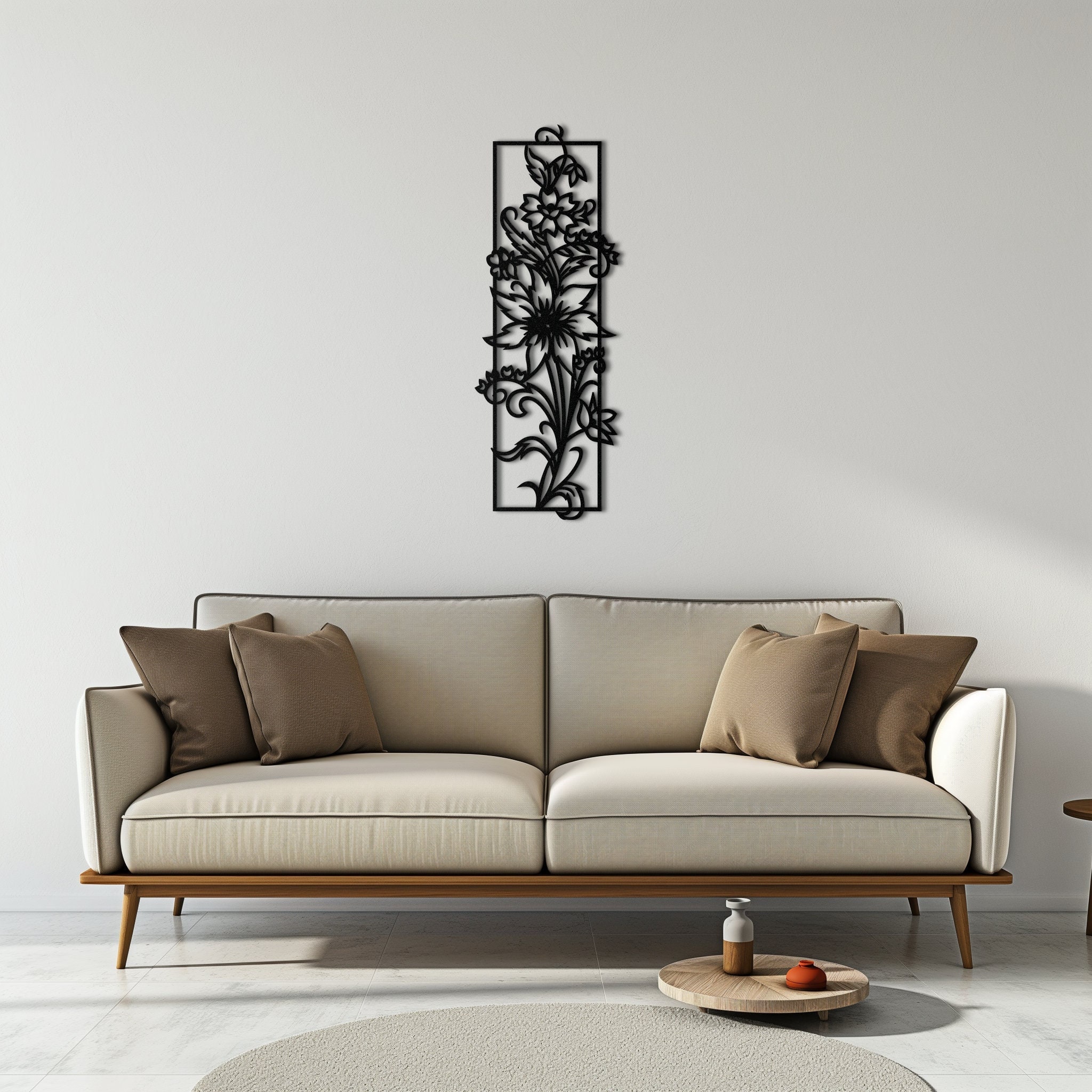 Long Narrow Vertical Flower Metal Wall Art, Plant Wall Art, Vertical