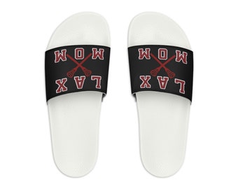LAX MOM Women's Slide Sandals, Gifts for Lacrosse Moms, Momma Lax Gift. Mother's Day Gift
