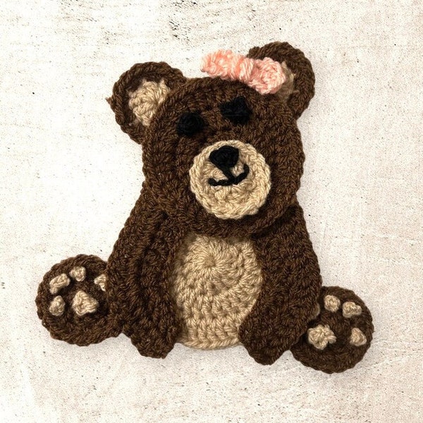 Cute Bear Crochet Appliqué pattern, US terms, pdf instant download