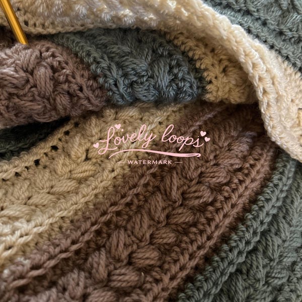 The Rustic Farmhouse Throw, Easy Textured Crochet Blanket Pattern PDF, lovely modern afghan, UK & US terms, detailed picture tutorial