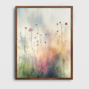 Watercolor Flower Art, Flower Meadow Painting, Watercolor Wall Art, Printable Art